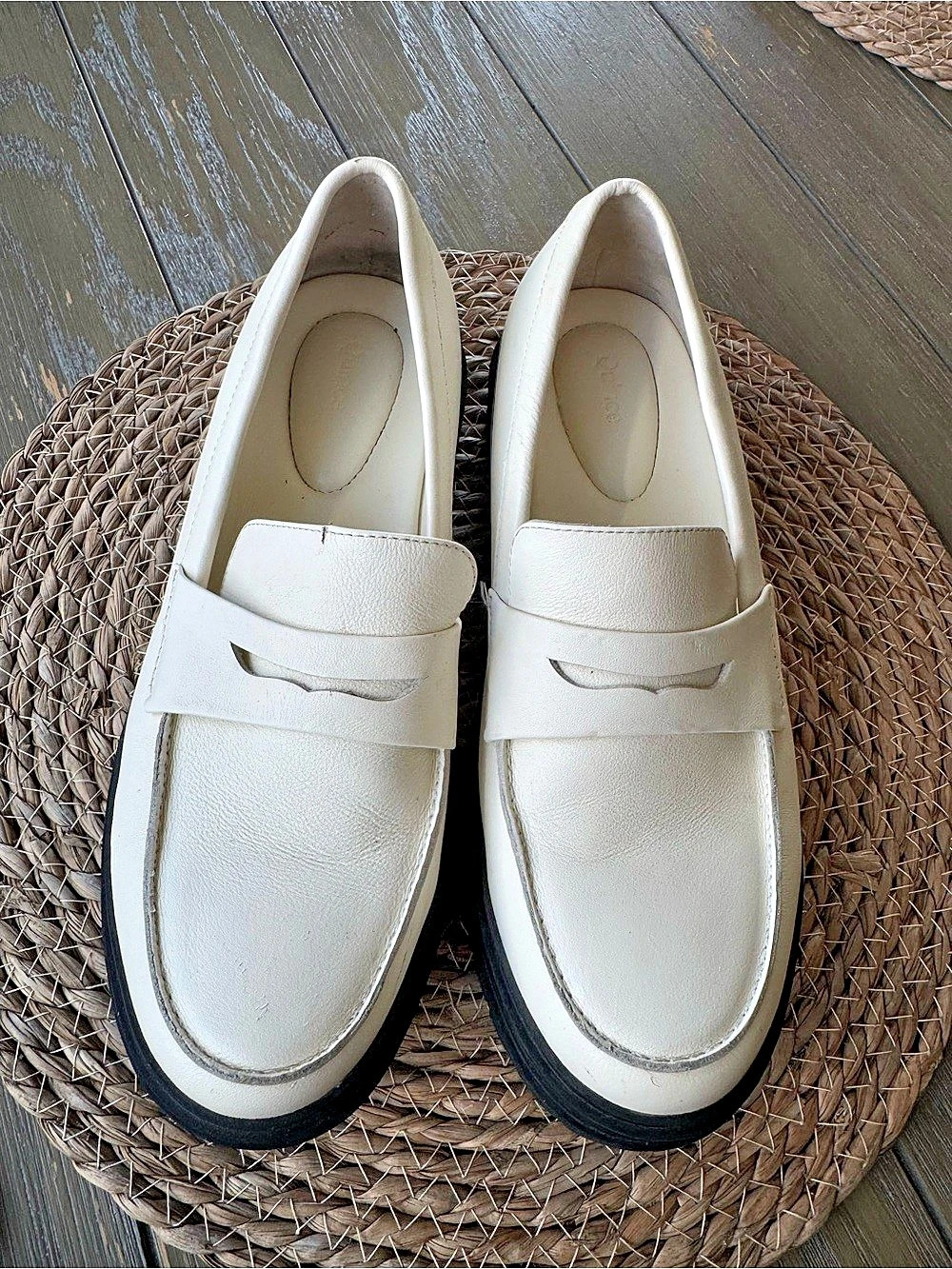 Quince Italian Leather Lug Sole Loafers Bone Ivory Size 8.5 Chunky Platform